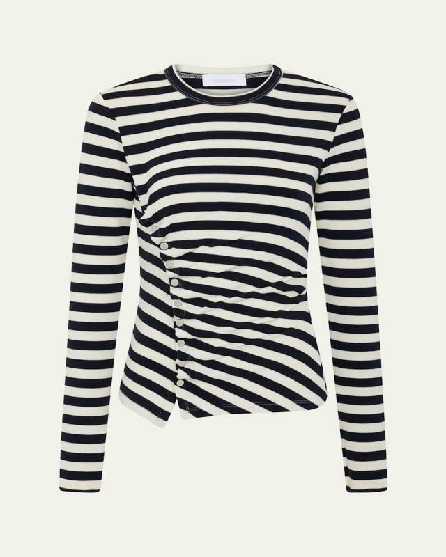 Ruched Striped Long-Sleeve Top